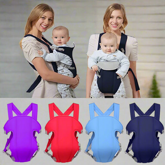 maman-portant-bébé-dans-porte-bebe-chic-carrier-bleu-fonce-de-face-et-de-dos