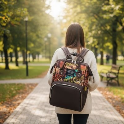 Sac a dos a langer porter dans dos de maman se promenant dans parc