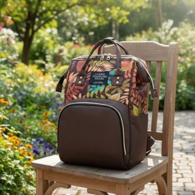 Sac a dos a langer sur chaise dans jardin