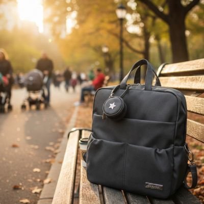 sac à langer sac à dos grande capacité posé sur un bac dans un parc
